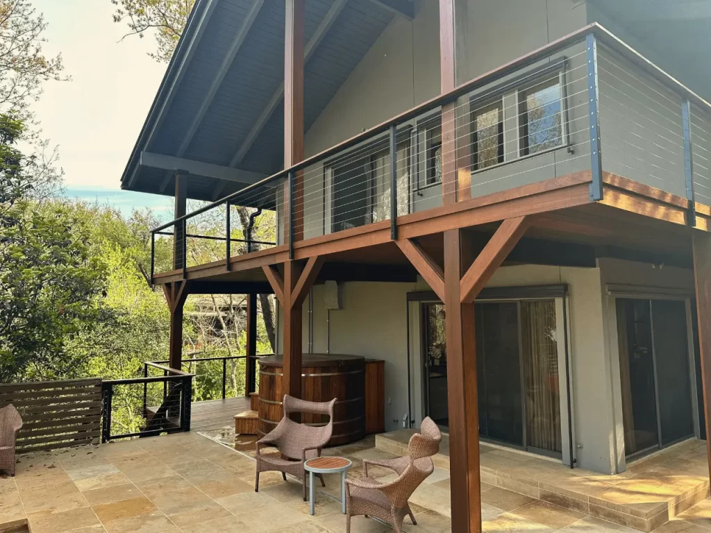 Leveled wood deck in a residential setting