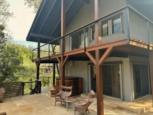 Leveled wood deck in a residential setting