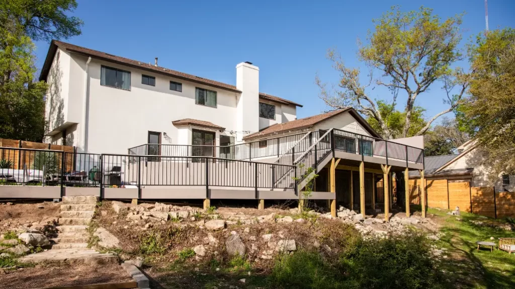 Residential wood deck with privacy fence